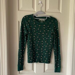 American Eagle Outfitters Green Floral Long Sleeve Tee